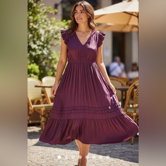 Lane Bryant Dresses & Skirts - Lane Bryant Maroon Flutter -Sleeve Shirred Midi Dress